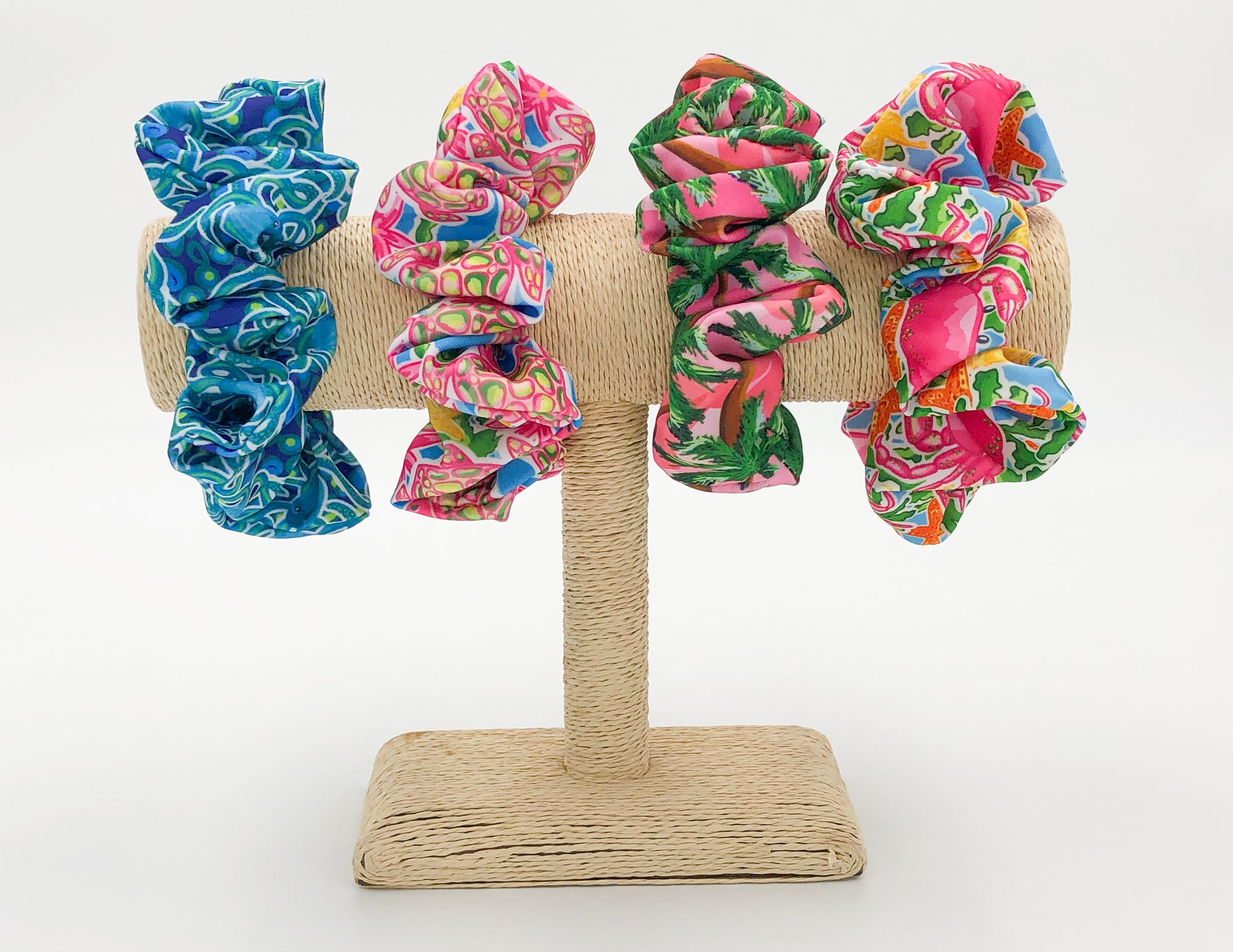 Salt & Palm Jumbo Hair Scrunchie - 4 Pack #2 (Octopus, Crab, Sea Turtle, Sunset)