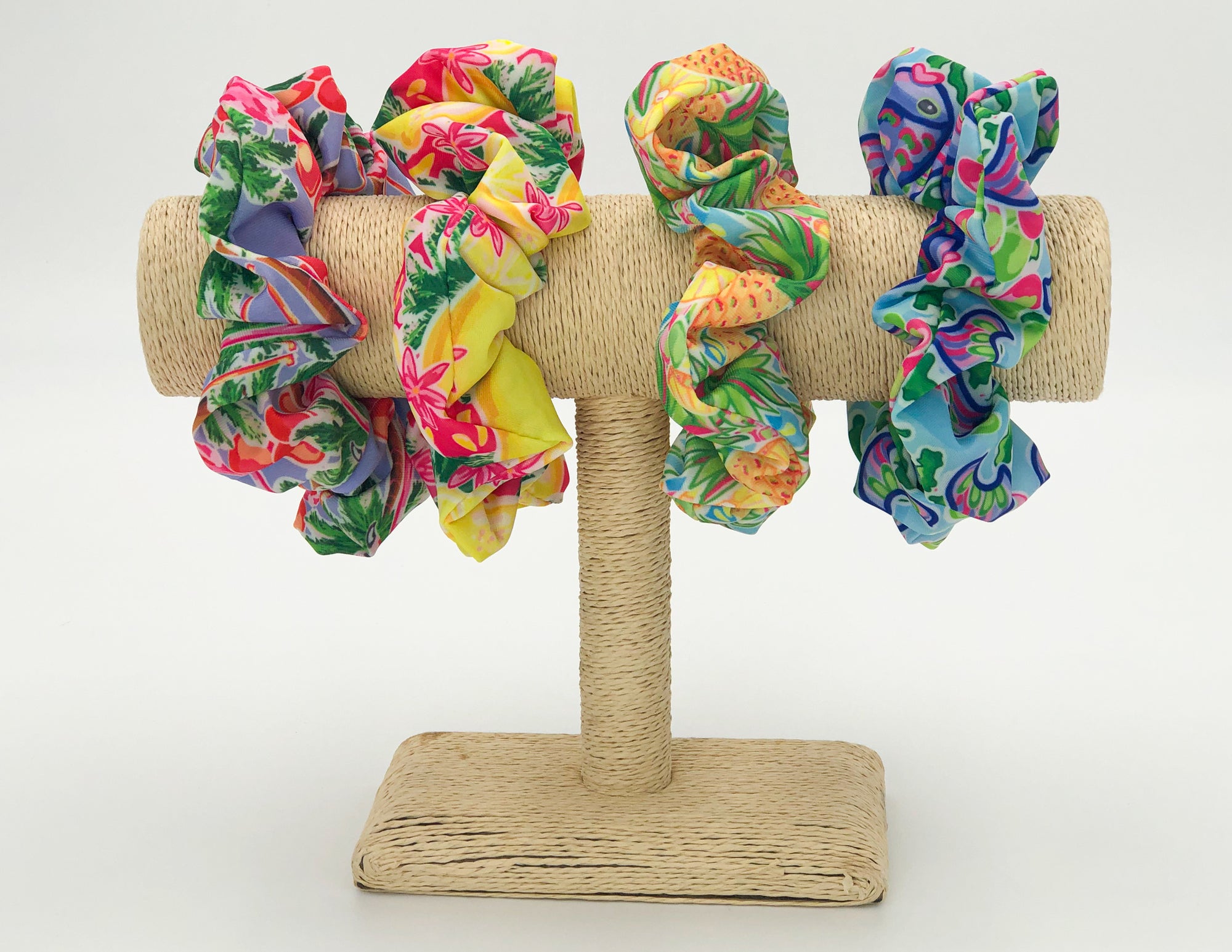 Salt & Palm Jumbo Hair Scrunchie - 4 Pack #1 (Pineapple, Lemons, Flamingo, Blow Fish)