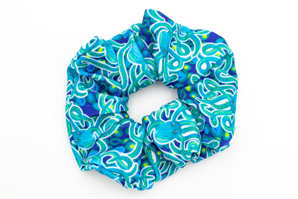 Salt & Palm Jumbo Hair Scrunchie - 4 Pack #2 (Octopus, Crab, Sea Turtle, Sunset)