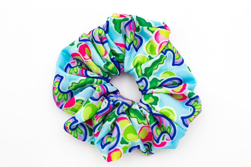 Salt & Palm Jumbo Hair Scrunchie - 4 Pack #1 (Pineapple, Lemons, Flamingo, Blow Fish)